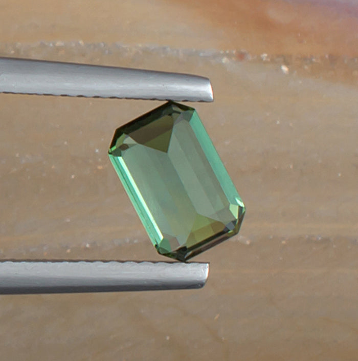 1.24ct Green Tourmaline Colored Gemstone Bottom View Natural Background 
