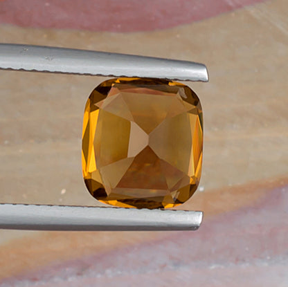 3.10ct Citrine Colored Gemstone Bottom View Natural Background 
