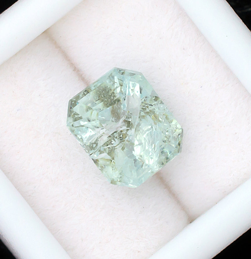 3.14ct Aquamarine Colored Gemstone Top View White Background 