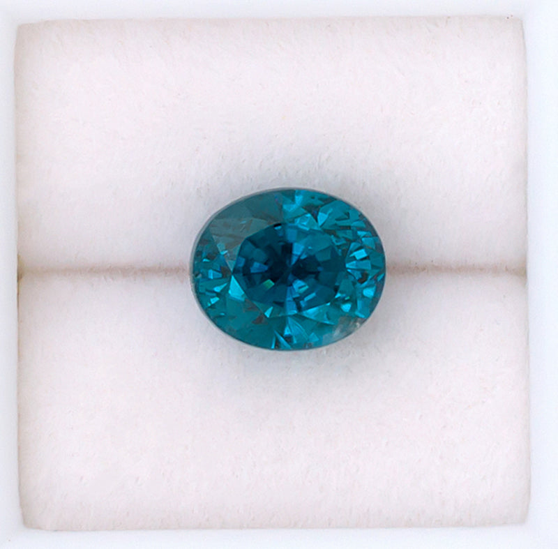 3.63ct Blue Zircon Colored Gemstone Top View White Background 